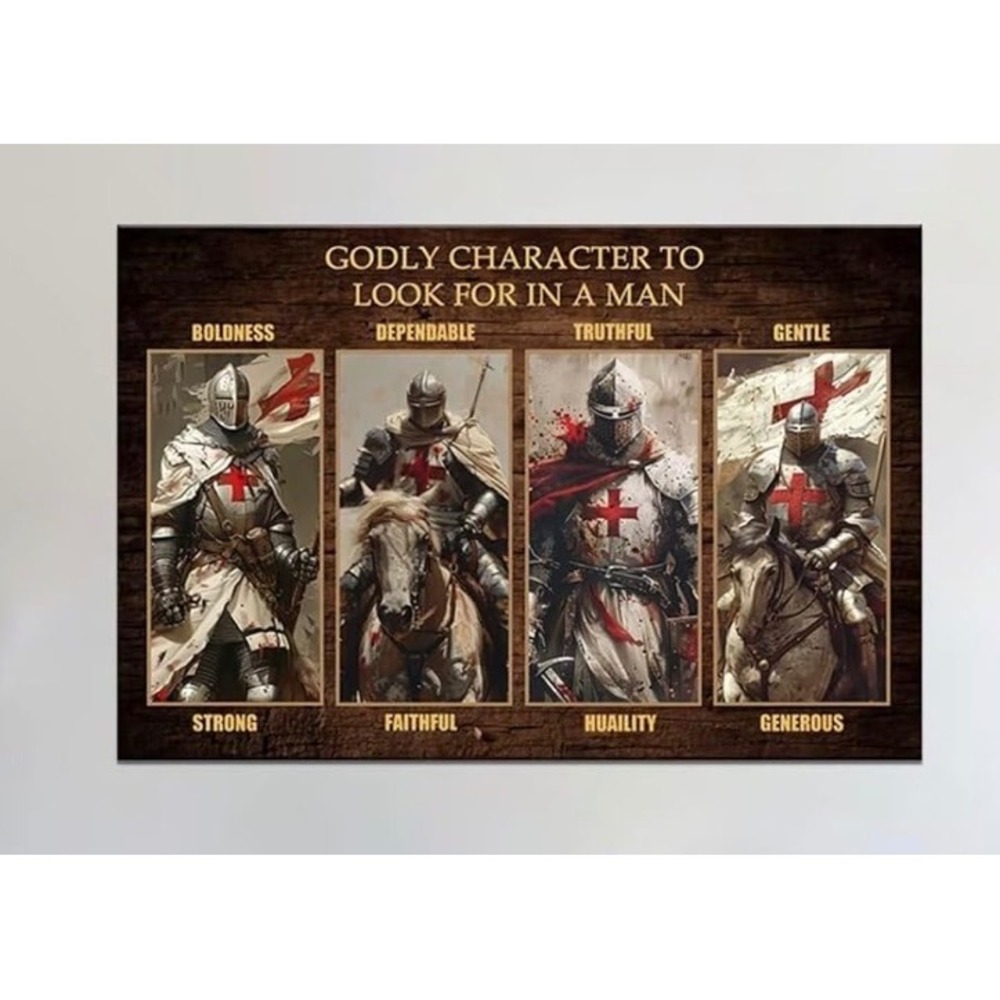 Knights Templar Godly Character Wall Art Christian Decor 24x36 New Framed Canvas
